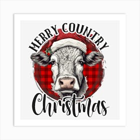 Merry Country Christmas Cow Art Print