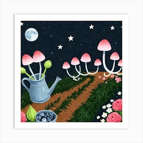 Mushrooms In The Garden Art Print