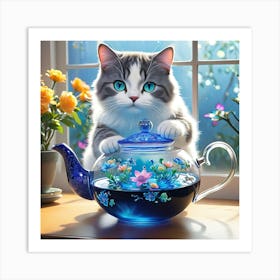 Cat In A Teapot Art Print