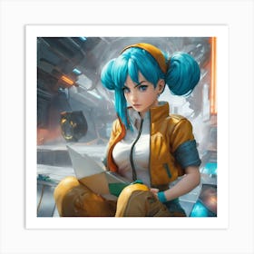 Anime Girl With Blue Hair Art Print