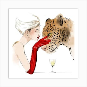 Leopard And Woman Art Print