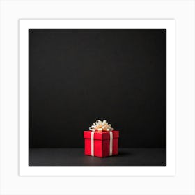 Red Gift Box On Black Background Art Print