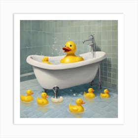 Rubber Duckies In Bathtub Art Print