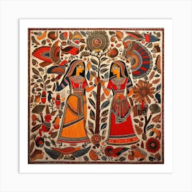 Women In The Forest By Person Madhubani Painting Indian Traditional Style Art Print