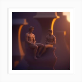 Two Men Sitting On A Bench Art Print