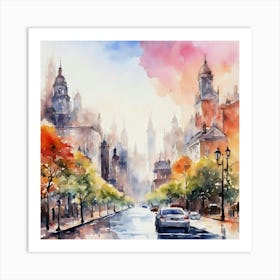 Watercolor Of A City Street Art Print