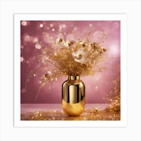 Gold Vase With Flowers Art Print