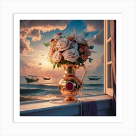 Roses On A Window Sill 4 Art Print