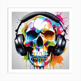 Skull With Headphones 21 Art Print