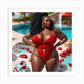 Black Woman In Red Bikini Art Print