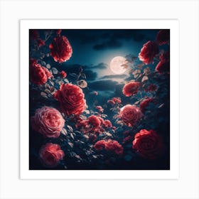 Roses In The Moonlight Art Print