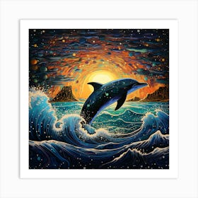 Dolphin At Sunset Art Print