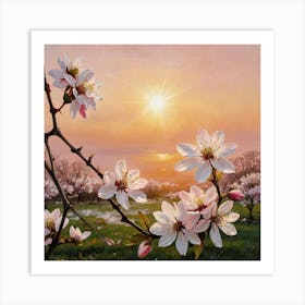 Cherry Blossoms in the Sun’s Warmth Blossoming Cherry Blossoms Art Print