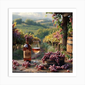 Wine And Grapes In The Vineyard 1 Art Print