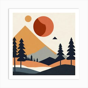 Abstract Mountains and Forest Print Art Print