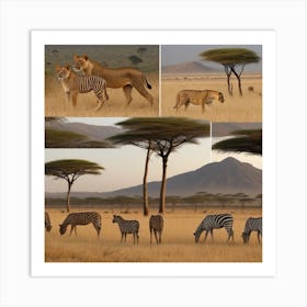 Lions And Zebras Art Print