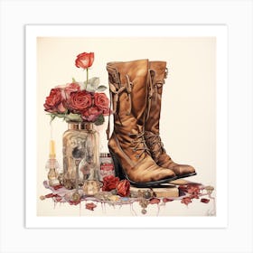 Boots And Roses 2 Art Print