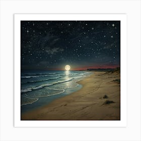 Moonlight On The Beach Art Print