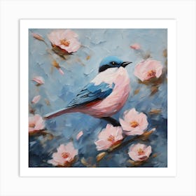 Bird On Pink Blossoms Art Print