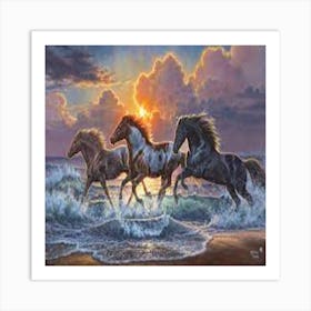 Horses At The Beach Art Print