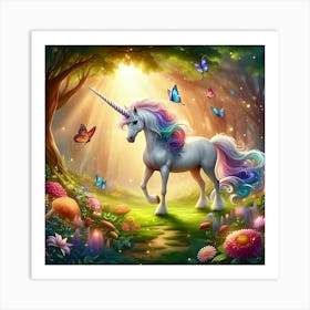 Unicorn In A Beautiful Enchanted Forest 2 Art Print