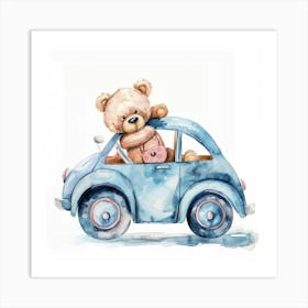 Teddy Bear In Car Art Print