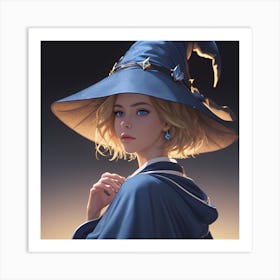 Young Witch In A Blue Hat Art Print