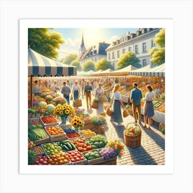 Summer Farmer S Market Wall Print Art A Vibrant Scene Of A Lively Market, Perfect For Bringing The Cheerful And Bountiful Spirit Of Summer Into Any Space Art Print