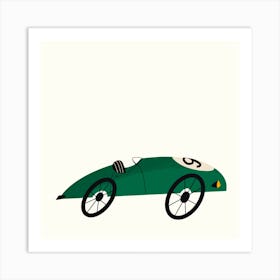 Lets Race Vintage Green Car Square Art Print