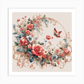 Butterfly In A Circle floral Art Print