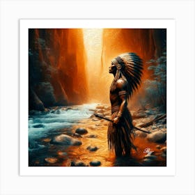 Native American Warrior By The Stream Copy Art Print