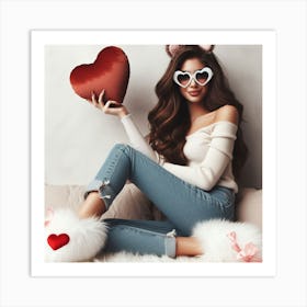 Woman With Heart Art Print