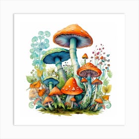 Mushrooms And Flowers 39 Art Print