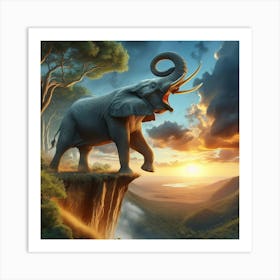 Elephant Standing On The Cliff Art Print