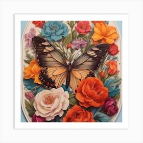 Butterfly And Roses 1 Art Print