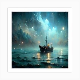 Ship At Night Art Print