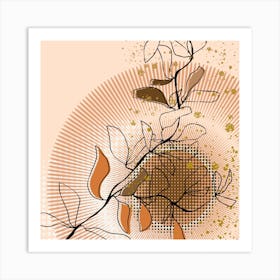 Abstract Branch Warm Sunset Square Art Print