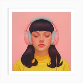 Girl With Headphones Art Print