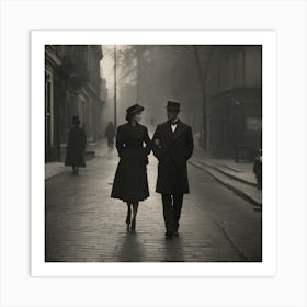 Couple Walking Down The Street Art Print