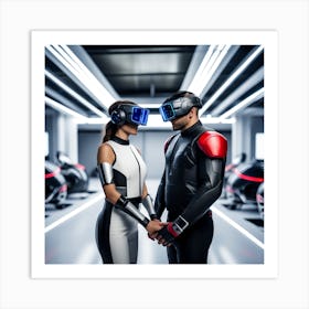 Futuristic Couple In Vr Glasses Art Print