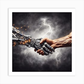 Robot And Human Handshake Concept Art Print