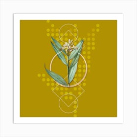 Vintage Globba Erecta Botanical with Geometric Line Motif and Dot Pattern n.0132 Art Print