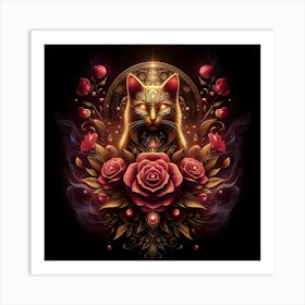 Cat With Roses 2 Art Print