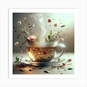 Cup Of Tea With Flowers Art Print