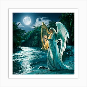 Angel With Harp Art Print