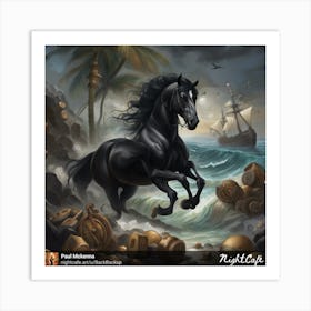 Black Horse In The Sea Art Print