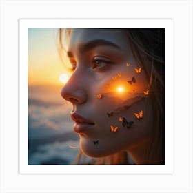 Sunset With Butterflies 1 Art Print