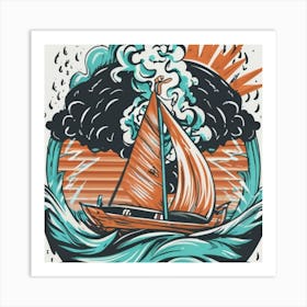 A sailing boat in the middle of the sea 6 Art Print