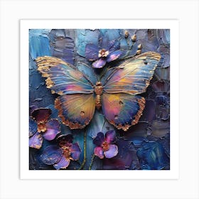 Butterfly On Purple Flowers Art Print