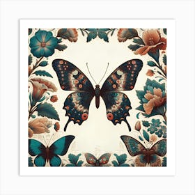 Butterflies And Flowers Art Print